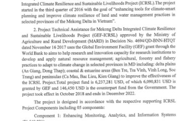 The detailed Terms of Reference (TOR) for Package GEF -CS-QCBS-03: River training and erosion protection in Mekong delta