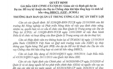 Quyết định số 479/QĐ-CPO-TĐ ngày 25/12/2020 Quyết định phê duyệt kết quả lựa chọn nhà thầu Gói thầu GEF-CPMU-CS-CQS-01: Giám sát và đánh giá dự án