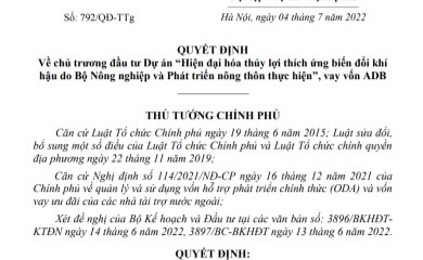 Ngày 04 Tháng 7 Năm 2022, Thủ Tướng Chính Phủ Đã Ký Quyết Định Số: 792/QĐ-TTg